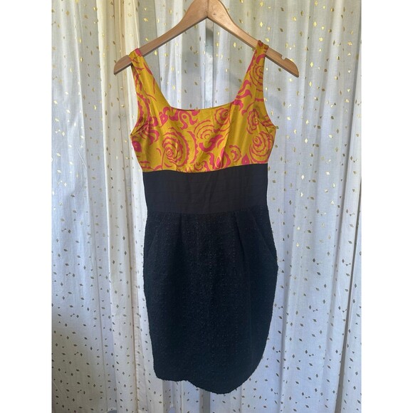 RACHEL Roy Floral Shanghai Ochre Lotus Color Block Mix Print Tweed Dress 2 - Picture 4 of 7